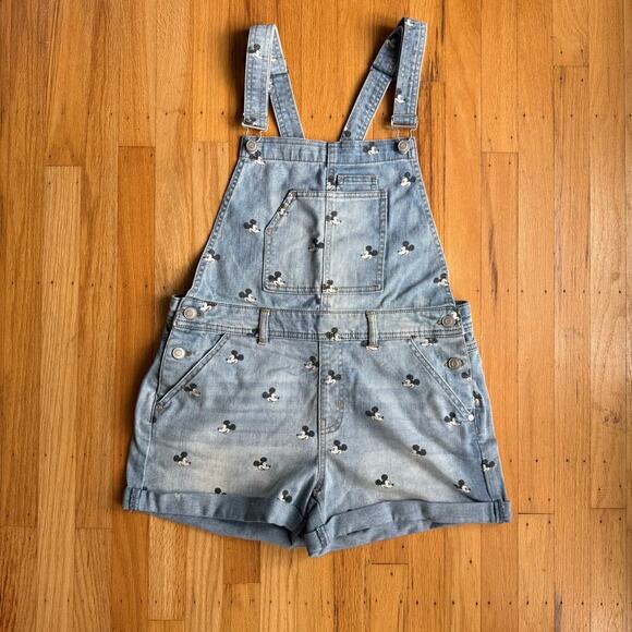 Disney Parks Mickey Mouse Denim Jean Short Overalls Size L (Juniors) - Picture 2 of 12